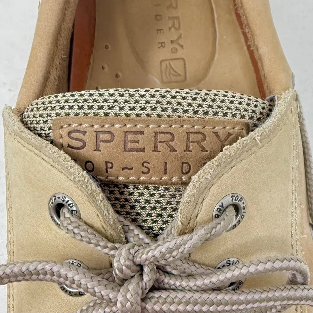 Sperry Topsider Men's Tan Leather and Nylon Billfish 3-Eye Boat Shoes Size 11‎